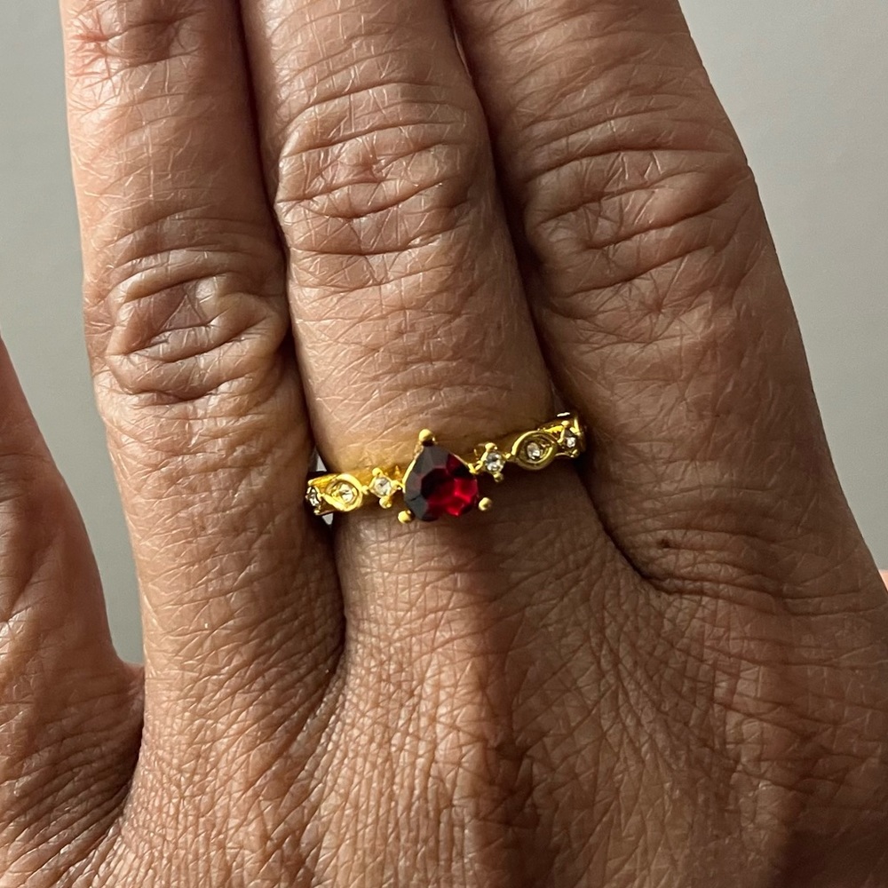 Red Heart & White Zirconia Gold-tone Custome Ring Size 7